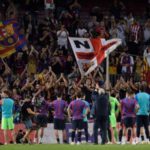 Some Barcelona fans stayed behind after the match to applaud their team