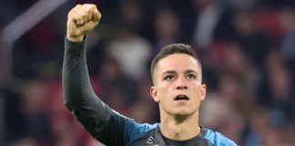 Napoli's Italian forward Giacomo Raspadori celebrates scoring the 1-4 goal during the UEFA Champions League group A football match between Ajax Amsterdam and SSC Napoli. Image credit: Getty Images