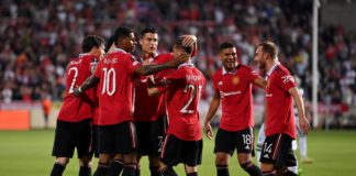 NICOSIA, CYPRUS - OCTOBER 06: Anthony Martial of Manchester United celebrates with teammates after scoring their team's second goal during the UEFA Europa League group E match between Omonia Nikosia and Manchester United at GSP Stadium on October 06, 2022 Image credit: Getty Images