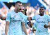 Edin Dzeko of FC Internazionale celebrates scoring their side's first goal with teammates during the Serie A match between US Sassuolo and FC Internazionale at Mapei Stadium - Citta' del Tricolore on October 08, 2022 in Reggio nell'Emilia, Italy. Image credit: Getty Images