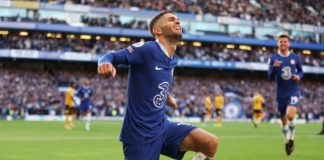 Christian Pulisic of Chelsea celebrates after scoring their team's second goal during the Premier League match between Chelsea FC and Wolverhampton Wanderers at Stamford Bridge on October 08, 2022 in London, England. Image credit: Getty Images