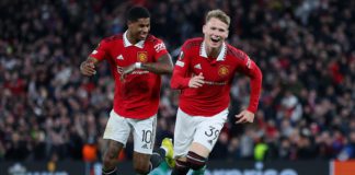 Scott McTominay celebrates with Marcus Rashford of Manchester United after scoring their team's first goal during the UEFA Europa League group E match between Manchester United and Omonia Nikosia at Old Trafford on October 13, 2022 in Manchester, England Image credit: Getty Images