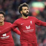 Mohamed Salah of Liverpool celebrates after scoring the first goal during the Premier League match between Liverpool FC and Manchester City at Anfield on October 16, 2022 in Liverpool, England. (Photo by John Powell/Liverpool FC via Getty Images) Image credit: Getty Images
