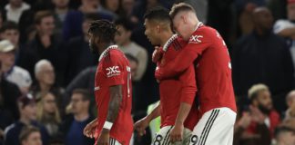 Casemiro of Manchester United celebrates after scoring a goal to make it 1-1 during the Premier League match between Chelsea FC and Manchester United at Stamford Bridge on October 22, 2022 in London, United Kingdom. Image credit: Getty Images