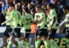 LEICESTER, ENGLAND - OCTOBER 29: Kevin De Bruyne of Manchester City celebrates with teammates after scoring their team's first goal during the Premier League match between Leicester City and Manchester City at The King Power Stadium on October 29, 2022 in Image credit: Getty Images