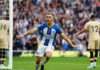 BRIGHTON, ENGLAND - OCTOBER 29: Leandro Trossard of Brighton & Hove Albion celebrates after scoring their team's first goal during the Premier League match between Brighton & Hove Albion and Chelsea FC at American Express Community Stadium on October 29, Image credit: Getty Images