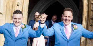 Shane Yerrell, right, and David Sparrey finally got married after being rejected by churches 31 times (Image: Ellie Stewart / SWNS)