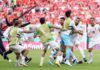 Iran celebrate Rouzbeh Cheshmi's goal