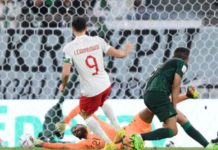 Robert Lewandowski scored his first World Cup goal after robbing Abdelulelah Al Malki of possession