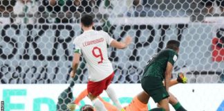 Robert Lewandowski scored his first World Cup goal after robbing Abdelulelah Al Malki of possession