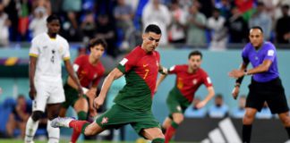 FIFA World Cup Qatar 2022 - Group H - Portugal v Ghana - Stadium 974, Doha, Qatar - November 24, 2022 Portugal's Cristiano Ronaldo scores their first goal from the penalty spot REUTERS/Jennifer Lorenzini