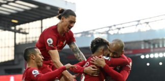 Roberto Firmino of Liverpool celebrates after scoring the first goal during the Premier League match between Liverpool FC and Southampton FC at Anfield on November 12, 2022 in Liverpool, England Image credit: Getty Images