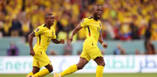 Enner Valencia (R) of Ecuador celebrates after scoring their team's second goal during the FIFA World Cup Qatar 2022 Group A match between Qatar and Ecuador at Al Bayt Stadium on November 20, 2022 in Al Khor, Qatar. (Photo by Michael Steele/Getty Images) Image credit: Getty Images