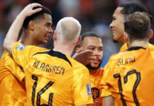 Cody Gakpo of Netherlands celebrates with team-mates Image credit: Getty Images