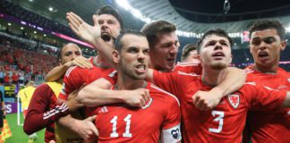 Wales celebrate Gareth Bale's equaliser Image credit: Getty Images