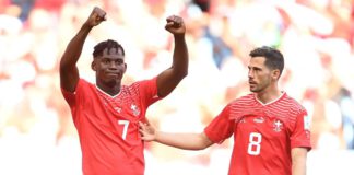 Breel Embolo (L) of Switzerland celebrates Image credit: Getty Images