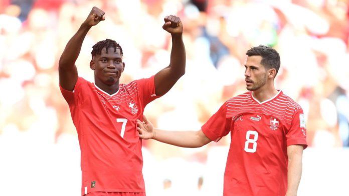 Breel Embolo (L) of Switzerland celebrates Image credit: Getty Images