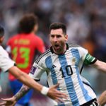 Argentina's forward #10 Lionel Messi celebrates scoring the opening goal with his teammate Argentina's midfielder #11 Angel Di Maria during the Qatar 2022 World Cup Group C football match between Argentina and Mexico at the Lusail Stadium in Lusail, north Image credit: Getty Images