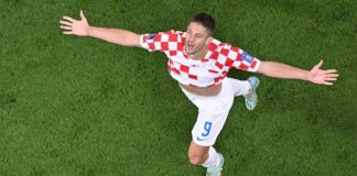 Andrej Kramaric celebrates scoring his team's third goal during the Qatar 2022 World Cup Group F football match between Croatia and Canada at the Khalifa International Stadium in Doha on November 27, 2022 Image credit: Getty Images