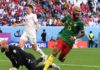 Eric Maxim Choupo-Moting of Cameroon celebrates after scoring their team's third goal during the FIFA World Cup Qatar 2022 Group G match between Cameroon and Serbia at Al Janoub Stadium on November 28, 2022 in Al Wakrah, Qatar. (Photo by Stu Forster/Getty Image credit: Getty Images