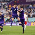Julian Alvarez of Argentina celebrates with teammates after scoring their team’s second goal during the FIFA World Cup Qatar 2022 Group C match between Poland and Argentina at Stadium 974 on November 30, 2022 in Doha, Qatar. (Photo by Clive Brunskill) Image credit: Getty Images