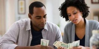 Couple counting money