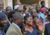 Jomoro MP Dorcas Affo-Toffey, flanked by some NDC members
