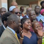 Jomoro MP Dorcas Affo-Toffey, flanked by some NDC members