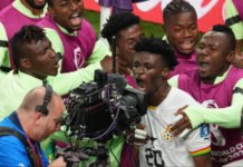 Mohammed Kudus celebrates with Black Stars teammates