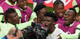 Mohammed Kudus celebrates with Black Stars teammates