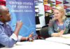 Emmanuel Bonney (left), a Staff Writer of the Daily Graphic, interviewing Laneice Brooker,the Cultural Affairs Attache of the US Embassy in Accra. Picture: SAMUEL TEI ADANO