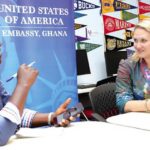 Emmanuel Bonney (left), a Staff Writer of the Daily Graphic, interviewing Laneice Brooker,the Cultural Affairs Attache of the US Embassy in Accra. Picture: SAMUEL TEI ADANO