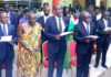 The newly elected fellows of the Ghana Academy of Arts and Sciences (GAAS) reading the declaration act. PICTURE: MAXWELL OCLOO