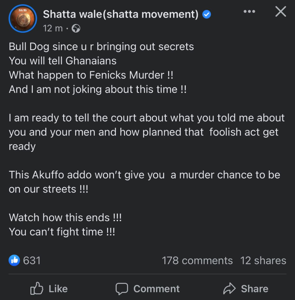'I'm ready to reveal how Bulldog murdered Kwaw Kese's manager' - Shatta Wale
