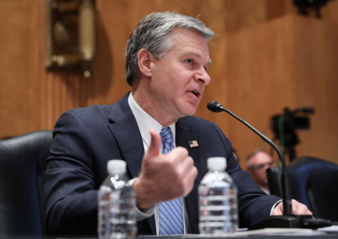 FBI Director Christopher Wray gives a statement during a U.S. Senate Homeland Security and Governmental Affairs Committee hearing on 