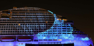 A view of the MSC World Europa cruise ship in Qatar ahead of the FIFA World Cup. GIUSEPPE CACACE/AFP via Getty Images