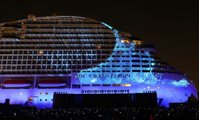 A view of the MSC World Europa cruise ship in Qatar ahead of the FIFA World Cup. GIUSEPPE CACACE/AFP via Getty Images