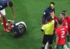 Referee Cesar Ramos booked Sofiane Boufal following a challenge by Theo Hernandez, which Morocco thought should have been a penalty
