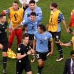 FIFA World Cup Qatar 2022 - Group H - Ghana v Uruguay - Al Janoub Stadium, Al Wakrah, Qatar - December 2, 2022 Uruguay's Jose Maria Gimenez and Edinson Cavani remonstrate with referee Daniel Siebert after the match REUTERS/John Sibley