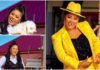 Obaapa Christy looks stunning in a black and white prom dress and a yellow tailored suit.