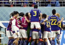 AL-RAYYAN - Japan celebrates Ritsu Doan of Japan's 1-1 during the FIFA World Cup Qatar 2022 group E match between Japan and Spain at Khalifa International stadium on December 1, 2022 in Ar-Rayyan, Qatar. AP | Dutch Height | MAURICE OF STONE (Photo by ANP Image credit: Getty Images