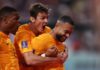 Memphis Depay of Netherlands celebrates with teammates after scoring the team's first goal during the FIFA World Cup Qatar 2022 Round of 16 match between Netherlands and USA at Khalifa International Stadium on December 03, 2022 in Doha, Qatar Image credit: Getty Images