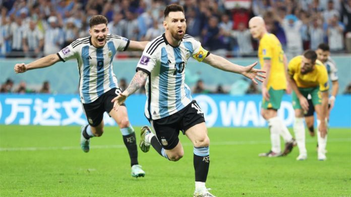 Messi esulta per il gol in Argentina-Australia - Mondiali 2022 Image credit: Getty Images