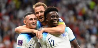 Bukayo Saka of England celebrates after scoring the team's third goal during the FIFA World Cup Qatar 2022 Round of 16 match between England and Senegal at Al Bayt Stadium on December 04, 2022 in Al Khor, Qatar. Image credit: Getty Images