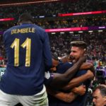 AL KHOR, QATAR - DECEMBER 10: Olivier Giroud of France celebrates with teammates after scoring his team's second goal during the FIFA World Cup Qatar 2022 quarter final match between England and France at Al Bayt Stadium on December 10, 2022 in Al Khor, Q Image credit: Getty Images