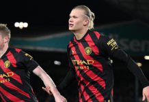 Erling Haaland celebrates scoring for Manchester City Image credit: Getty Images