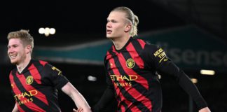 Erling Haaland celebrates scoring for Manchester City Image credit: Getty Images