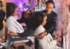 Rita Dominic being consoled by her maid of honour, Michelle Dede and Kate Kenshaw seen tearing up