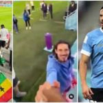 Yaw Dabo meets Man. Utd. Edinson Cavani for the first time. Photo Source: @samuel_dabo @ghana_fa_official