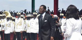 Teodoro Obiang Nguema Mbasogo took the presidential oath before inspecting a military parade